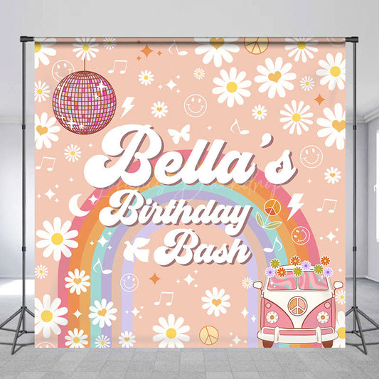 Lofaris Dense Floral Groovy Custom Name Birthday Backdrop