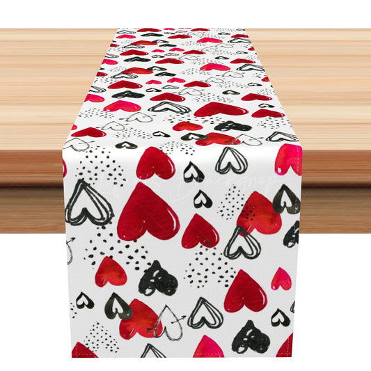 Lofaris Dense Hearts Romantic Valentines Day Table Runner