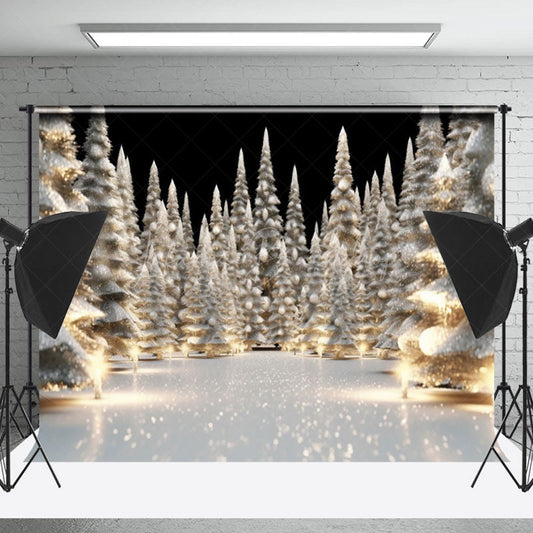 Lofaris Dense Snowy Xmas Trees Light Christmas Vibe Backdrop