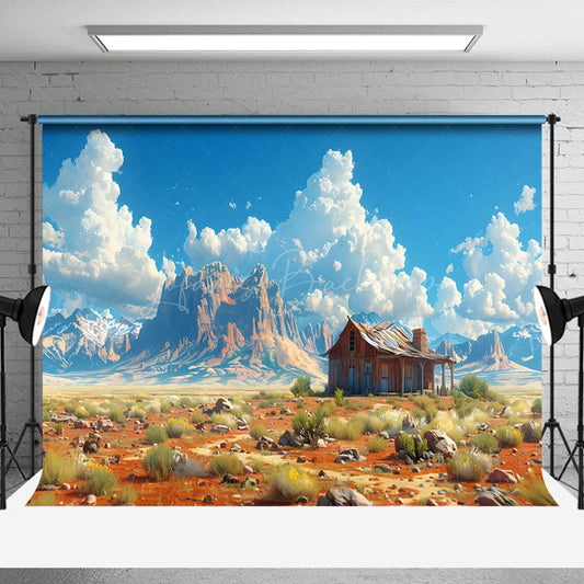 Lofaris Desert Hut Weeds Blue Sky Mountain Scene Backdrop