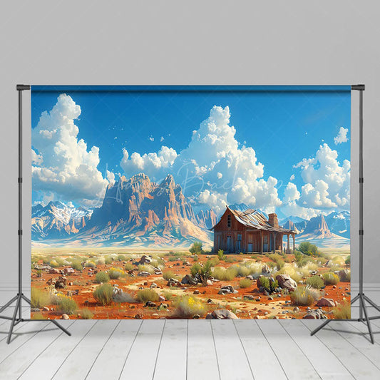 Lofaris Desert Hut Weeds Blue Sky Mountain Scene Backdrop