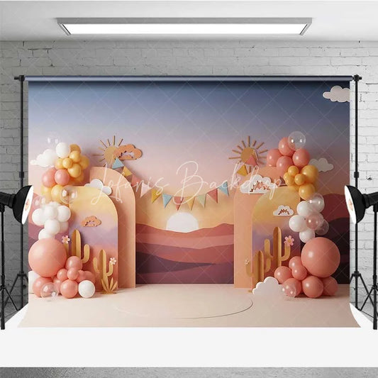 Lofaris Desert Sunset Cactus Photography Backdrop Boho Mountains Birthday Party Banner