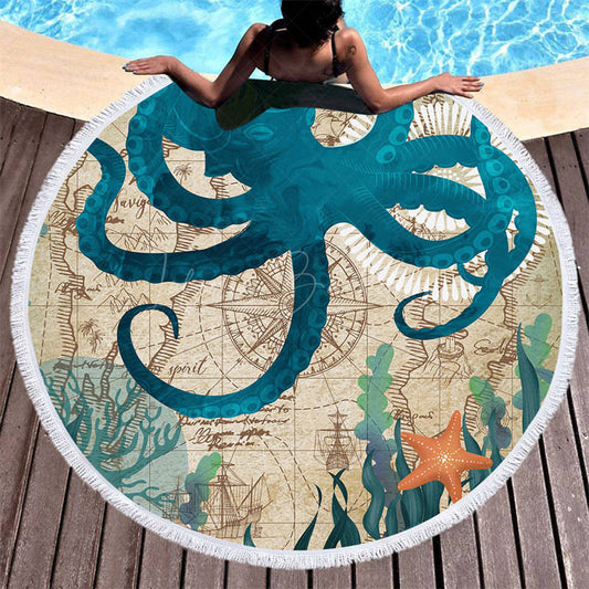 Lofaris Desert Treasure Octopus Mysterious Round Beach Towel