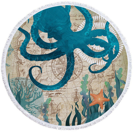 Lofaris Desert Treasure Octopus Mysterious Round Beach Towel