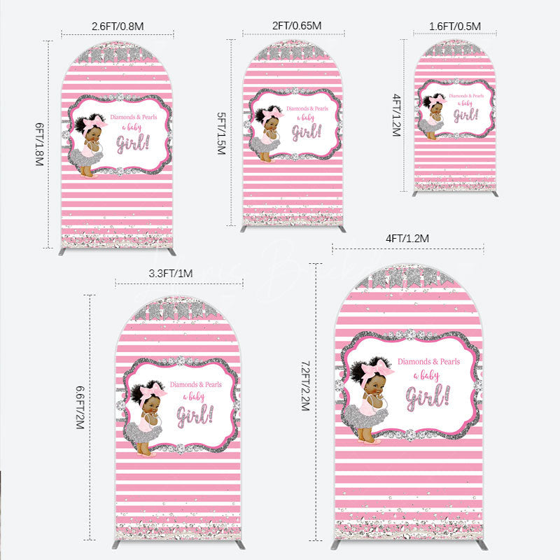 Lofaris Diamonds and Pearls Baby Girl Shower Arch Backdrop Pink Silver Glitter African American Princess Theme Decor