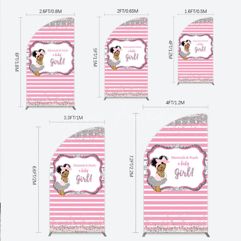 Lofaris Diamonds and Pearls Baby Girl Shower Half Moon Arch Backdrop Pink Silver Glitter African American Princess Theme Decor