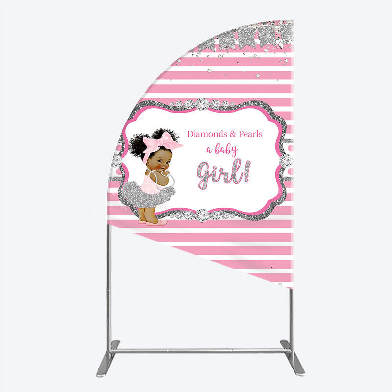 Lofaris Diamonds and Pearls Baby Girl Shower Half Moon Arch Backdrop Pink Silver Glitter African American Princess Theme Decor