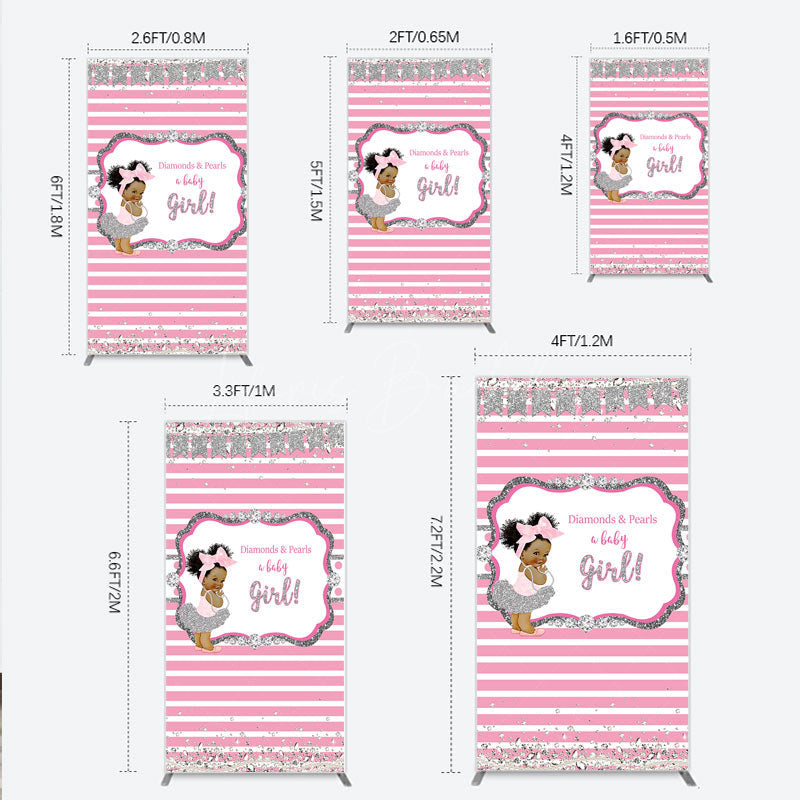 Lofaris Diamonds and Pearls Baby Girl Shower Rectangle Backdrop Pink Silver Glitter African American Princess Theme Decor