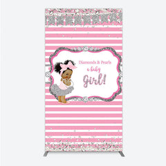 Lofaris Diamonds and Pearls Baby Girl Shower Rectangle Backdrop Pink Silver Glitter African American Princess Theme Decor