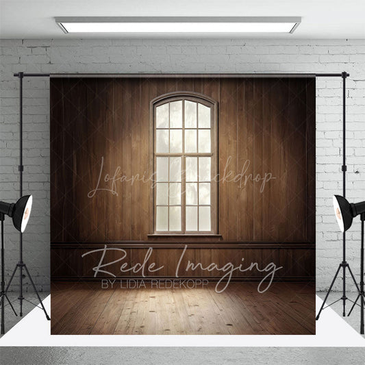 Lofaris Dim Vintage Brown Wood Cabin Window Photo Backdrop