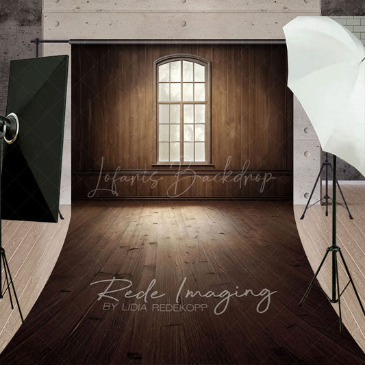 Lofaris Dim Vintage Brown Wood Cabin Window Sweep Backdrop