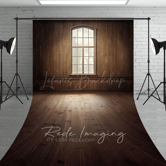 Lofaris Dim Vintage Brown Wood Cabin Window Sweep Backdrop