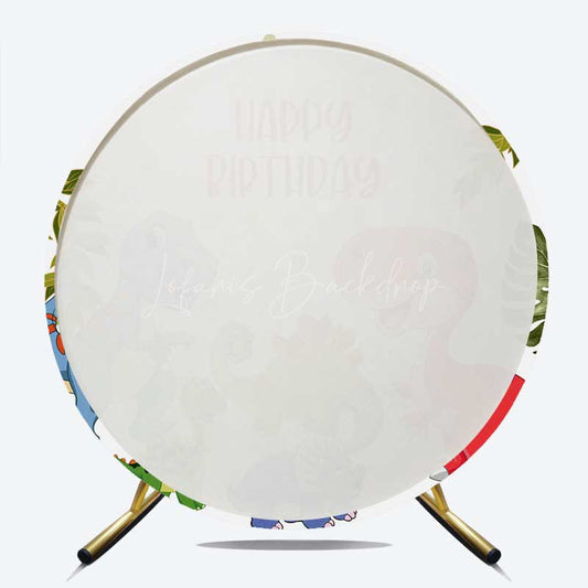 Lofaris Dinosaur Green Dots Round Birthday Backdrop For Boy