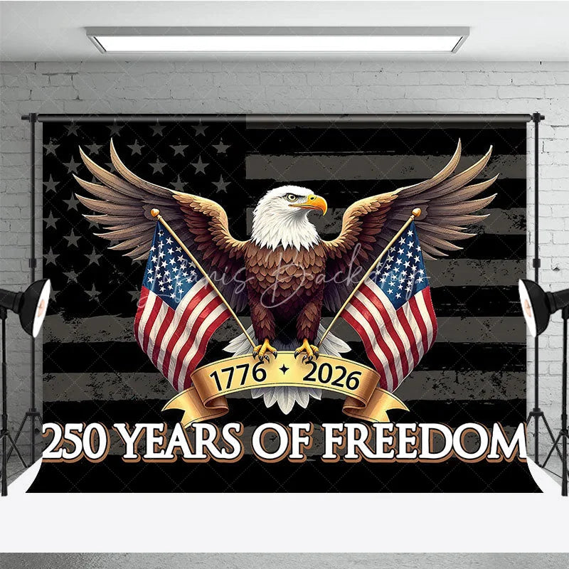 Lofaris Distressed American Flag Bald Eagle Holiday Backdrop Featuring 250 Years of Freedom Celebration