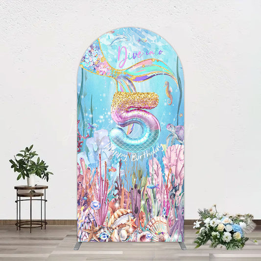 Lofaris Dive In A 5 Mermaid Birthday Glitter Arch Backdrop