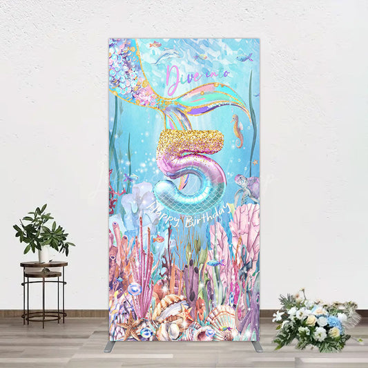 Lofaris Dive In A 5 Mermaid Birthday Glitter Rectangle Backdrop