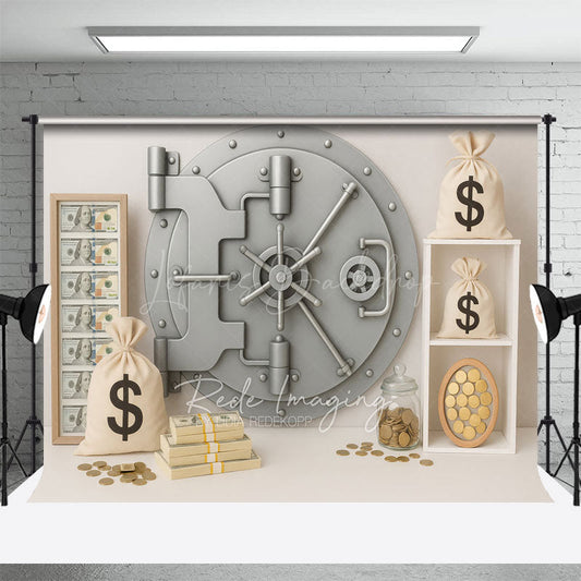 Lofaris Dollars Gold Coin Vault Birthday Cake Smash Backdrop