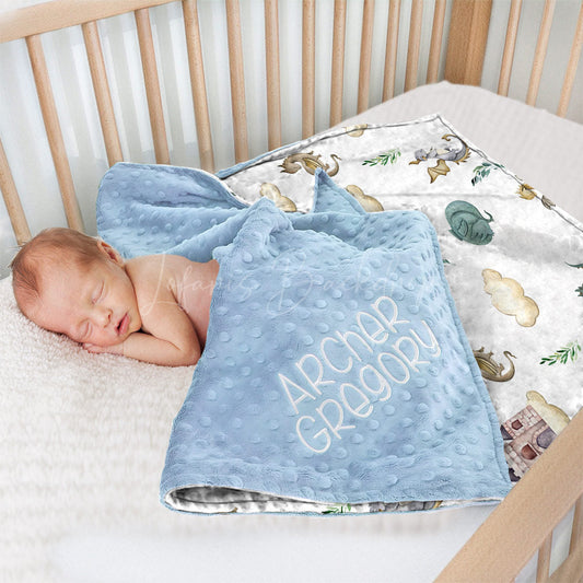 Lofaris Dragon Castle Leaves Clouds Boys Minky Baby Blanket