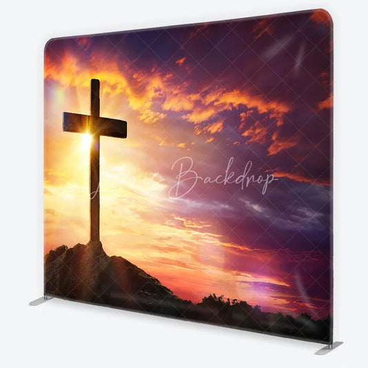 Lofaris Dramatic Sunset Cross Square Double-Sided Backdrop Spiritual Easter Celebration and Hopeful Religious Decor