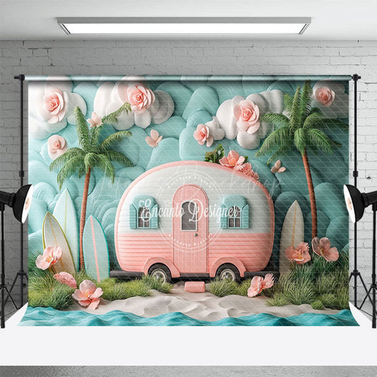 Lofaris Dream California Camping Scene Pink Trailer Backdrop
