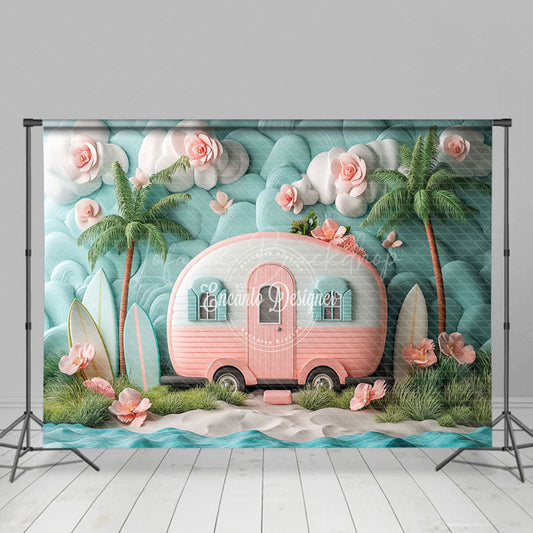 Lofaris Dream California Camping Scene Pink Trailer Backdrop