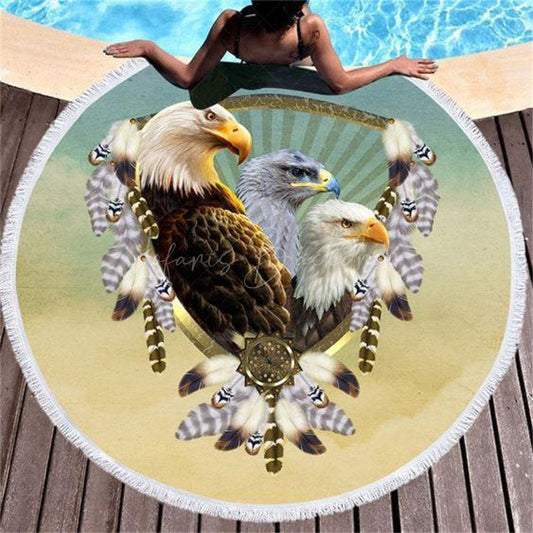 Lofaris Dreamcatcher Eagle Cartoon Pattern Round Beach Towel