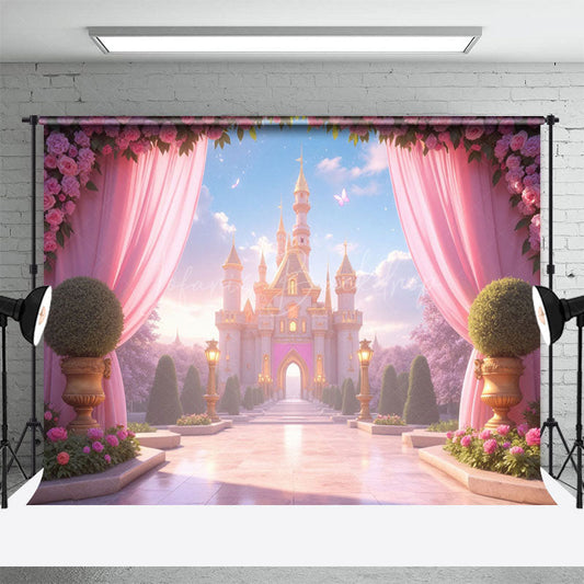 Lofaris Dreamlike Fairy Tale Pink Castle Cake Smash Backdrop