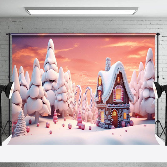Lofaris Dreamy 3D Gingerbread House Pine Winter Backdrop