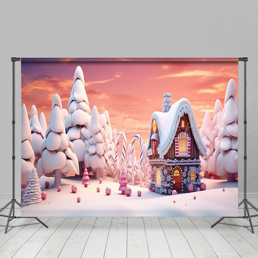 Lofaris Dreamy 3D Gingerbread House Pine Winter Backdrop