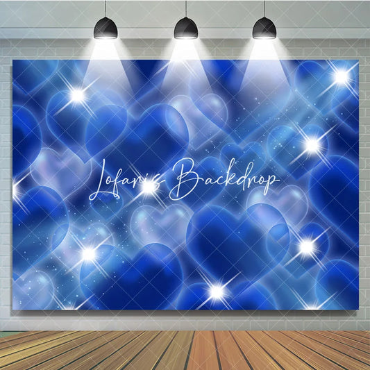 Lofaris Dreamy Blue Hearts and Sparkling Stars Y2K Birthday Backdrop Magical Romantic Celebration Party Decor