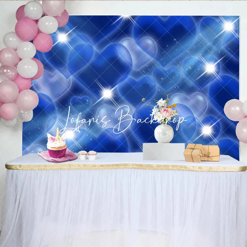 Lofaris Dreamy Blue Hearts and Sparkling Stars Y2K Birthday Backdrop Magical Romantic Celebration Party Decor