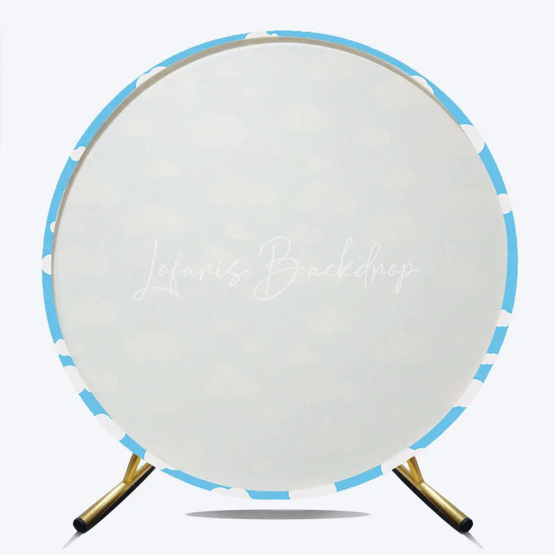 Lofaris Dreamy Blue Sky with White Cartoon Clouds Round Backdrop Sweet Baby Shower or Birthday Party Decor