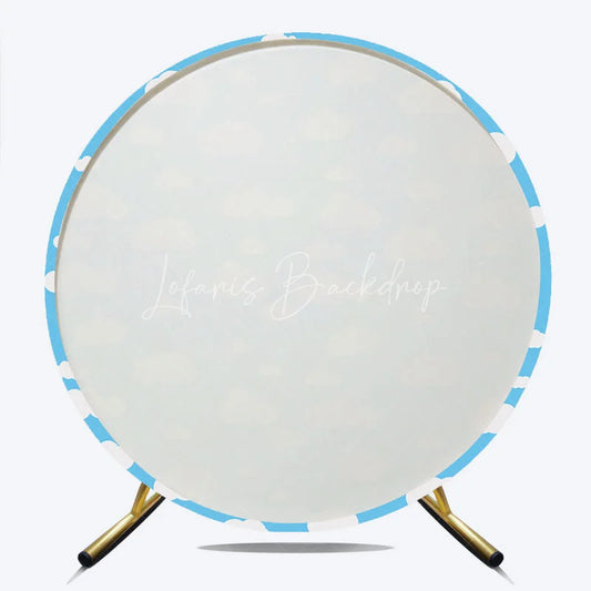 Lofaris Dreamy Blue Sky with White Cartoon Clouds Round Backdrop Sweet Baby Shower or Birthday Party Decor