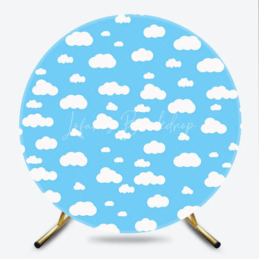 Lofaris Dreamy Blue Sky with White Cartoon Clouds Round Backdrop Sweet Baby Shower or Birthday Party Decor