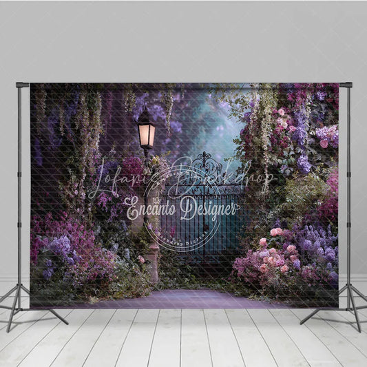 Lofaris Dreamy Enchanted Garden Photography Backdrop Ornate Wrought Iron Gate Vintage Lamp and Floral Arch