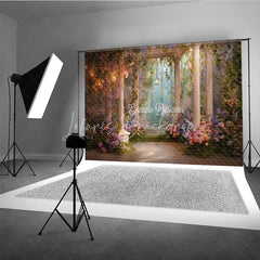 Lofaris Dreamy Fairy Tale Garden Gazebo Photography Backdrop with Classical Columns Cascading Floral Vines and Lanterns