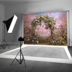Lofaris Dreamy Floral Arch Photography Backdrop with Lush Greenery and Pink Blue Sky Romantic Garden Scene for Events