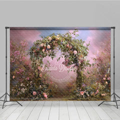 Lofaris Dreamy Floral Arch Photography Backdrop with Lush Greenery and Pink Blue Sky Romantic Garden Scene for Events