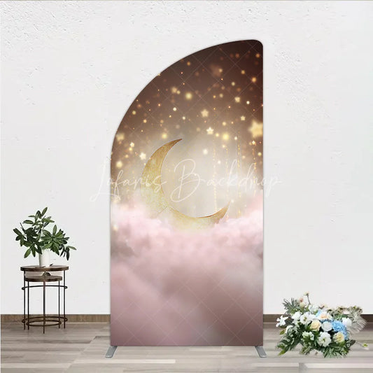 Lofaris Dreamy Golden Half Moon Arch Backdrop with Pink Clouds Sparkling Stars for Baby Shower or Birthday Party
