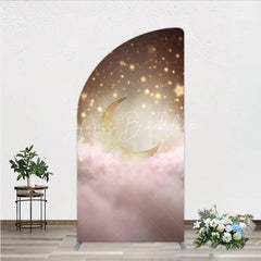 Lofaris Dreamy Golden Half Moon Arch Backdrop with Pink Clouds Sparkling Stars for Baby Shower or Birthday Party