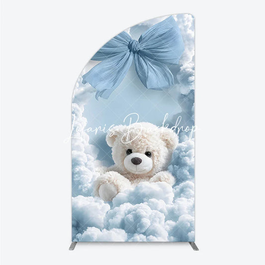 Lofaris Dreamy Light Blue Clouds and Teddy Bear Half Moon Arch Backdrop Baby Shower Birthday Party Decor