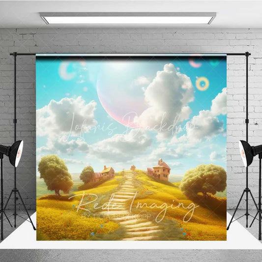Lofaris Dreamy Natural Scenery Backdrop Fantasy Village Winding Path Celestial Sky Photography Background