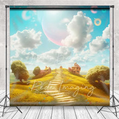 Lofaris Dreamy Natural Scenery Backdrop Fantasy Village Winding Path Celestial Sky Photography Background