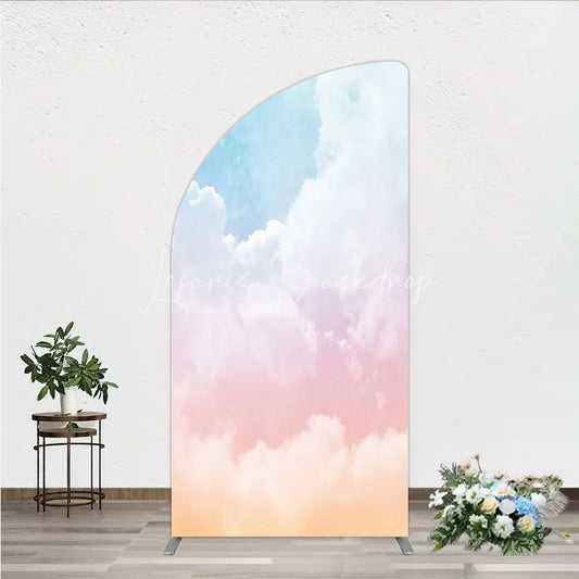 Lofaris Dreamy Pastel Blue Pink Orange Gradient Clouds Half Moon Arch Backdrop Ethereal Sky Photo Background for Parties