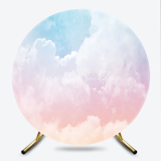 Lofaris Dreamy Pastel Gradient Sky Round Backdrop with Ethereal Clouds Blue Pink and Orange Hues for Photo Shoots