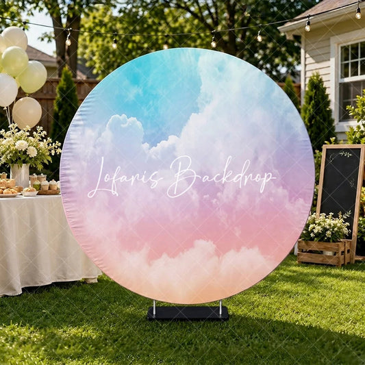 Lofaris Dreamy Pastel Gradient Sky Round Backdrop with Ethereal Clouds Blue Pink and Orange Hues for Photo Shoots