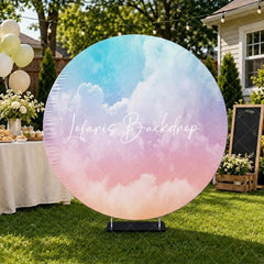 Lofaris Dreamy Pastel Gradient Sky Round Backdrop with Ethereal Clouds Blue Pink and Orange Hues for Photo Shoots