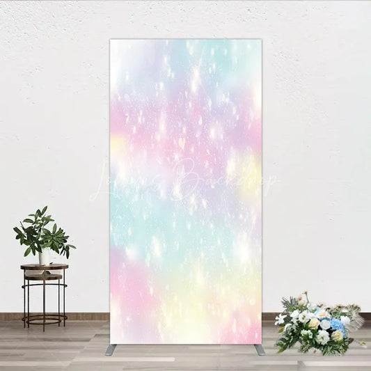 Lofaris Dreamy Pastel Rainbow Glitter Sparkle Rectangle Arch Backdrop Magical Birthday Party Decoration
