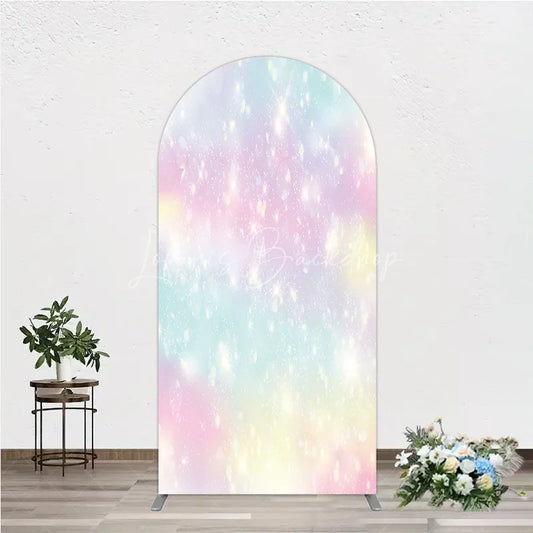 Lofaris Dreamy Pastel Rainbow Glitter Sparkle Round Top Arch Backdrop Magical Birthday Baby Shower Decor
