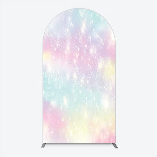 Lofaris Dreamy Pastel Rainbow Glitter Sparkle Round Top Arch Backdrop Magical Birthday Baby Shower Decor